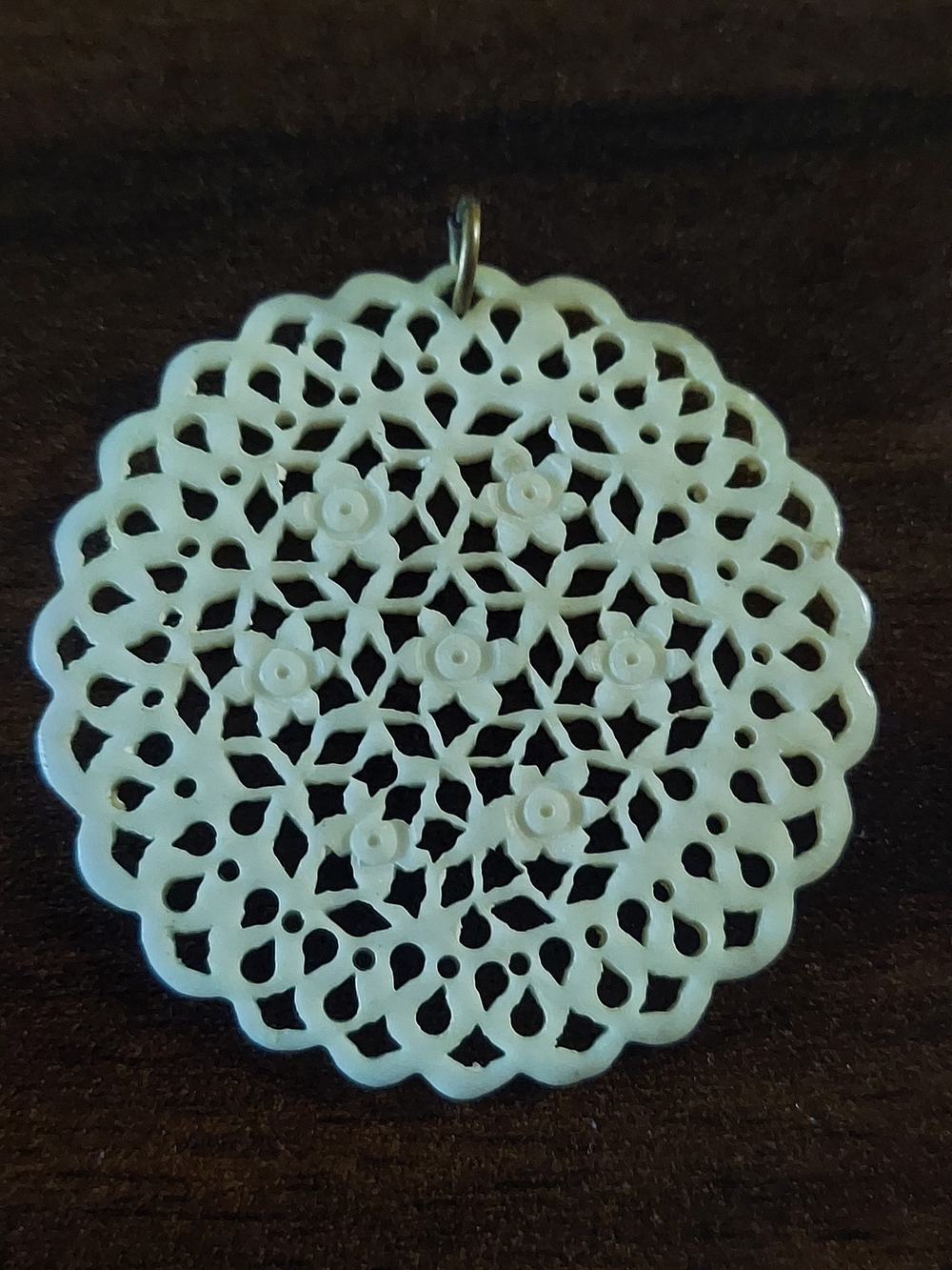 VTG Mid Century Celluloid Lace Filigree Pendant